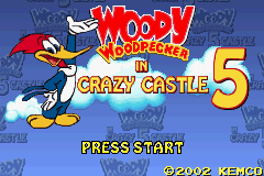 Woody Woodpecker in Crazy Castle 5 title screen for GameBoy Advance